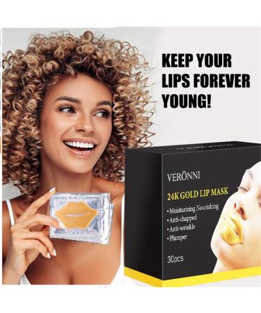 VERONNI 24K Gold Lip Mask - Hydrating Lip Plumper with 30 Patches for Smoother, Firmer Lips - Moisturizing and Nourishing Formula to Minimize Fine Lines - Buy Online on SooperMarket.com