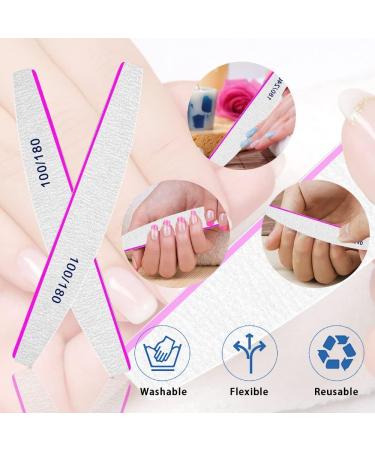 12pcs Professional 100/180 Grit Nail Files for Acrylic, Gel, Thick, and False Nails - Washable & Reusable Double-Sided Emery Board - Buy Online on SooperMarket.com