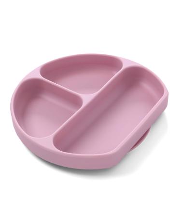 Baby Silicone Suction Plate Divided Plate Non Toxic BPA Free Waterproof Dishwasher Safe Easy Clean up Pink