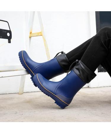 Men's Waterproof PVC Rubber Garden Rain Boots - Comfortable Mid-Calf Lightweight Adjustable Chelsea Ankle Fishing Shoes for Outdoor Work - Size 10.5 (Black-Yellow) - Buy Online on SooperMarket.com