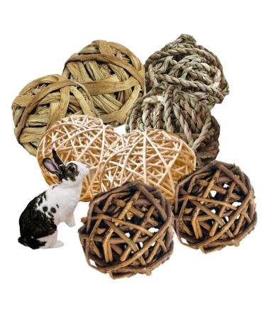 Runfar shop 8 pieces of chewing small animals grass plays grass toys for rabbits rabbits braided toys for small animals chewing balls for dental care hay ball for rabbits chinchilla hamster Kielzeug-Set C