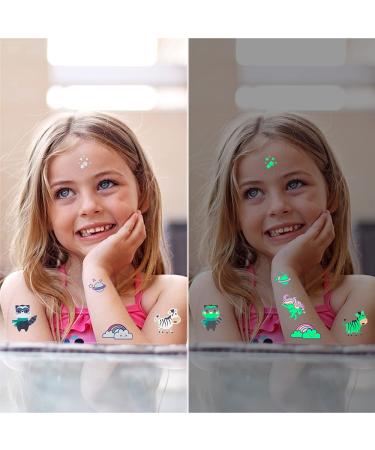 Glow In The Dark Temporary Tattoos for Kids - 310pcs Waterproof & Lasting Glitter Stickers | Luminous Fake Tattoos for Parties & Gifts - 16 Sheets - Buy Online on SooperMarket.com