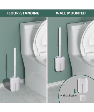 Hibbent 3 Pack Silicone Toilet Bowl Brush Set with Ventilated Holder - Grey | Bathroom Deep Cleaning Kit for Flexible Scrubbing - Toilet Scrubber - Buy Online on SooperMarket.com
