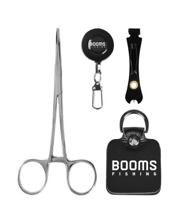 Booms Fishing FF2 Fly Fishing Accessories and Tools Kit, Fly Fishing Gear Combo: Fly Fishing Forceps, Fly Fishing Nipper, Line Leader Straightener, Zinger Retractor, Two-Sided Fly Box Assortment 4 in 1 Combo