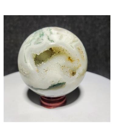 Natural Crystal Rough Natural Sphere Natural Crystal Cave Moss Aquatic Agate Ball Quartz Polished Gem Feng Shui Reiki Home Decoration 1pc 500-520g