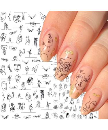 8 Sheets Abstract Face 3D Nail Art Stickers - Self-Adhesive Decals for DIY Manicure - Designer French Nail Stickers for Women and Girls - Buy Online on SooperMarket.com