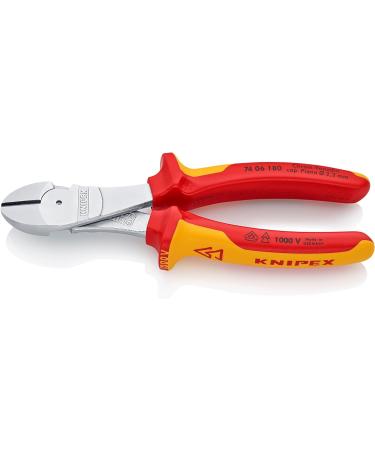 Knipex High Leverage Diagonal Cutter chrome-plated insulated with multi-component grips VDE-tested 180 mm (self-service card/blister) 74 06 180 SB Multi-component Grips Yellow/Red 1000 V 180 mm chrome-plated on self-service card