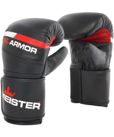 Meister Gel Armor Full-Grain Cowhide Leather Bag Mitts w/ Wrist Support (12oz - 16oz) Black Large / X-Large (16oz)