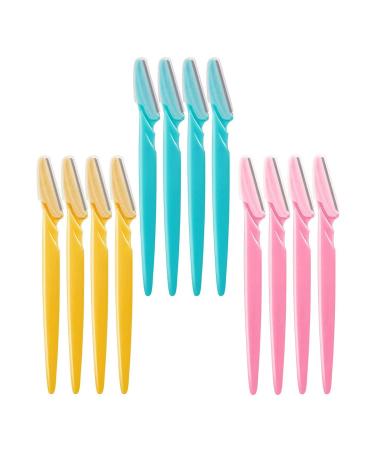 Eyebrow Razor, 12Packs Makeup Tools Portable Shavers Trimmers Facial Hair Knife Remover(Pink, Sky Blue and Yellow)