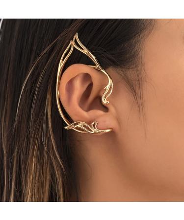 Wiwpar 2PCS Gothic Elves Ear Cuffs Simple Non-Pierced Cosply Cat Ear Wrap Statement Jewely for Halloween Easter Elf Hollow Cartilage Climber Earrings Trendy Retro Punk Elf Clip Earrings for Teen Girls Women(gold)