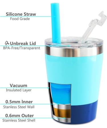 Housavvy 4 Pack 8oz Insulated Stainless Steel Kids Cups with Lids, Straws - BPA Free, Leakproof Toddler Sippy Cups in Navy/Teal/Pink/Rose - Buy Online on SooperMarket.com