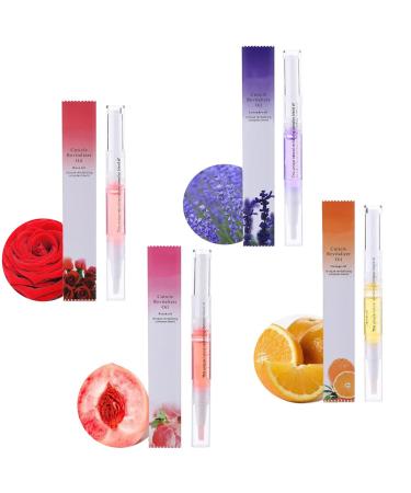 Veroa 4Pcs Cuticle Oil Pen for Cuticle Care Mixed Flavors Natural Ingredients Nail Oil Pen With Soft Brush Prevent Dry Cracking and Hangnails Cuticle Oil for Nails Vegan 2ml/4pcs