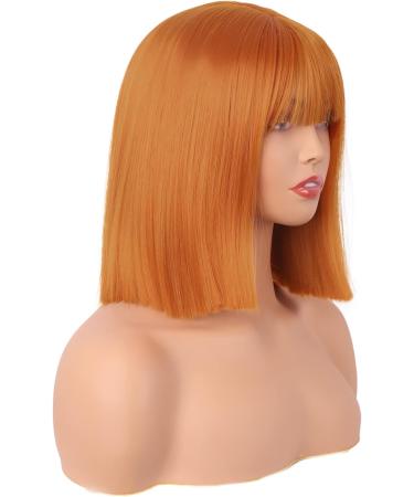 MapofBeauty 12 Inch/30 cm Straight Bob Flat Bangs Short Colorful Synthetic Hair Cosplay Party Wig (Orange) - Buy Online on SooperMarket.com