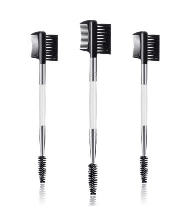 3 Pcs Eyebrow Brush Eyelash Comb Eyelash Shaper and Eyebrow Brush Dual Comb Double Head Eyebrow Brush Eyebrow Eyelash Makeup Grooming Tool for Women Girls Cosmetic Travel (White)