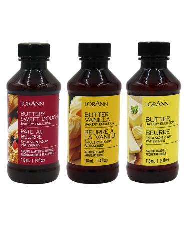 LorAnn Bakery Emulsion 3 pack - Buttery Sweet Dough, Butter Vanilla and Butter - 4 ounce bottles