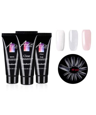 Nails Extension Gel Anself 3PCS 15ml Gel Nail Extension + 48Pcs Quick Building Mold Tips Quick Dry Extension Builder Gel UV Builder Nail Gel Extension Gel Glue Kit 3 MT67-2