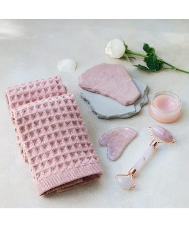 Set of 4 Powder Pink 100% Cotton Waffle Washcloths - 13x13 inches - Luxurious & Absorbent - Buy Online on SooperMarket.com