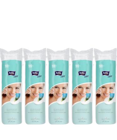 Bella Cotton Cotton Pads Duo with Aloe Vera 100% Cotton Pack of 5 (5 x 100 pieces) All-rounder for home and on the go