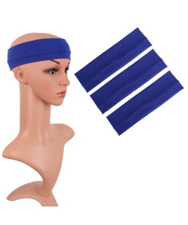 MapofBeauty 3 Pack Yoga Headbands Stretchy Cotton Head Band Hairwarp Sport Running Exercise Gym (Blue)