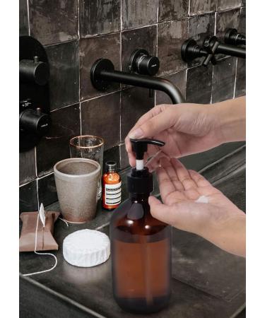 2 Pack 17oz Amber Plastic Pump Shampoo Bottles | Refillable Dispenser for Soap, Shampoo & Conditioner - 500ml Brown - Buy Online on SooperMarket.com