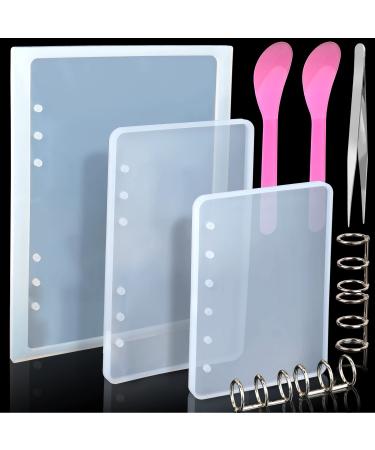 3Pcs Notebook Cover Resin Casting Molds for A5 A6 A7  LEOBRO Notebook Cover Silicone Molds  Resin Notebook Molds  Silicone Resin Molds for Notebook Epoxy Resin DIY  with Book Rings  Tweezers  Spoons