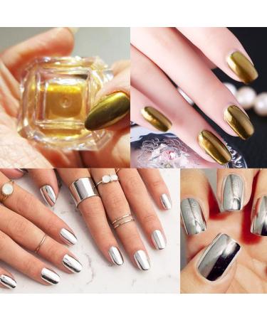 Nail Powder Hisight 2pcs - Mirror Glitter Chrome Pigment Powder for Nail Art - Gold Silver Sequins with Sponge Stick - Buy Online on SooperMarket.com