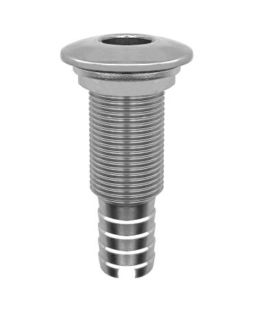 ISURE MARINE Stainless Steel Barbed Standard Length Straight Thru-Hull Marine Barbed Hose Thru Drain Connector 1" w/Nut Boat Plumbing Fittings for Boats, Yachts, Marine