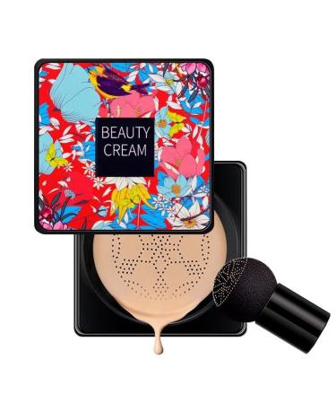 Lovelycat Mushroom Head Air Cushion BB Cream Even Skin Tone Makeup Base PrimerConcealer Lasting Nude Makeup Moisturizing Brightening Pigment CC Liquid Foundation (C-lvory)