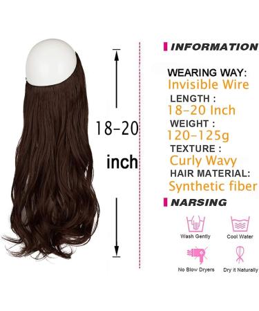 Halo Hair Extensions 20 inch Curly Wavy Hidden Crown - Medium Brown - Buy Online on SooperMarket.com