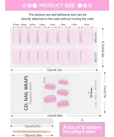 Kalolary 32PCS Cured Gel Nail Polish Strips Adhesive Full Wrap Gel Nail Art Sticker Waterproof Gel Nail Wrap Stickers with Nail File and Stick(UV/LED Lamp Required) (Pink) - Buy Online on SooperMarket.com
