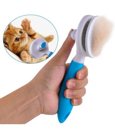 ShipeeKin Effective Grooming Dog/Cat Brush Detangling Comb for Dogs and Long-haired Cat with Cleaning Button against Knotted Hair Self Cleaning Brush for Pets with Medium and Long Hair L9-blue - Buy Online on SooperMarket.com