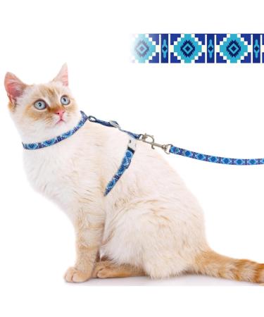 Supet cat dishes with a leash outbreak-proof adjustable cat dishes for large and small cats slightly kitten dishes kitten cat leash and dishes set for walking (blue m) m (chest size: 28-48cm) blue
