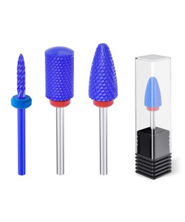 Subay Ceramic Nail Drill Bits Set Universal 3/32'' Acrylic Nail Drill Bits for Nails Manicure Pedicure Cuticle Gel Nail Polishing (3Pcs) Blue