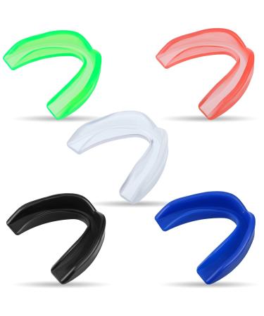 5 Pieces Sports Mouth Guards Adults and Junior Mouth Guard Sports Mouthguard Athletic Mouth Gum Guards for Boxing Basketball Football Hockey Karate Basketball Lacrosse Green, Blue, White, Black, Red