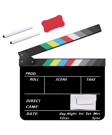 Temery Acrylic Film Clapper Board -12 x 10in Plastic Movie Film Clap Board, Movie Theater Decor Clapboard with a Magnetic Blackboard Eraser, Two Custom Pens, Cleaning Cloth and Hexagonal Wrench