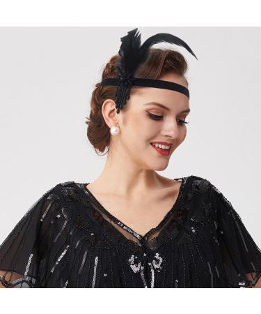 Handcess 1920s Flapper Feather Headband Black Feather Beaded Headband Women's Vintage Flapper Headpiece 20's Theme Cocktail Hair Accessories for Costume Prom Carnival Theme Party - Buy Online on SooperMarket.com