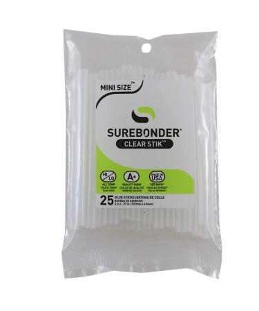 Surebonder "Clear Stik" Hot Glue Sticks for All Temperatures - Mini Size 4" L, 5/16" D - 25 Pack - All Purpose, Made in USA (DT-25)