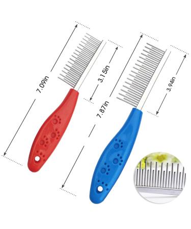 2PCS Pet Hair Buster Comb for Dogs, Cats, Rabbits, Hamsters - Stainless Steel Detangling Brush with Long and Short Teeth - Red and Blue - Buy Online on SooperMarket.com