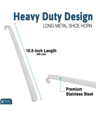 Comfy Clothiers 16.5-inch Long Handled Metal Shoe Horn - Heavy Duty Steel Shoehorn for Boots and Shoes - Buy Online on SooperMarket.com