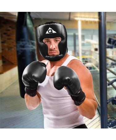 GROOFOO PU Leather Boxing Headgear for Kids and Adults - Ideal for Training, Kickboxing, MMA, Muay Thai, Sparring - Martial Arts Helmet for Karate and Taekwondo - Black (Large) - Buy Online on SooperMarket.com