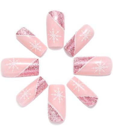 Vatocu Christmas Short Red Press on False Nails - Snowflake & Snowman Design (24pcs) - Buy Online on SooperMarket.com