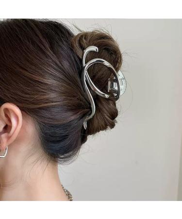 Metal Hair Claw Clips for Thin Hair Large Irregular Hair Clips 4.5 Gold Claw Clip Q Shape Punk Style Hair Claw Clamp Strong Hold Nonslip Hair Clip Hair Styling Accessories for Women Girls(Silver)