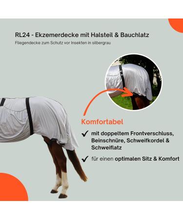 RL24 Eczema Ceiling for Horses - Silver Gray | Insect Protection Fine-Meshed Tissue Double Front Closure & Leg Cords | 115cm Outdoor Ceiling - Buy Online on SooperMarket.com