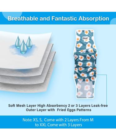 Dono 3-Pack Reflective Dog Diapers with Washable Belly Band for Small Medium & Large Dogs - Frying Eggs Design (L) - Buy Online on SooperMarket.com