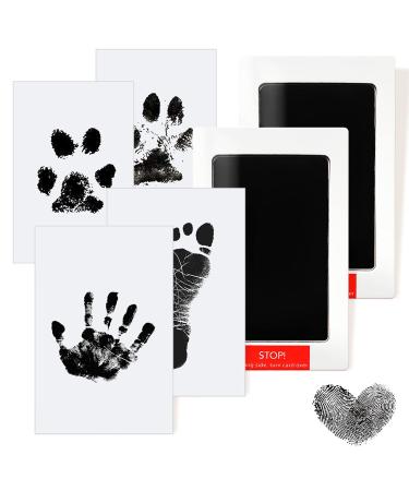 Aobetak baby footprint set 2 PCs Clean Touch stamp pillow baby impression set baby handprint and footprint set dog cat cat paw printing set safe print set for 0-6 months babies (black)