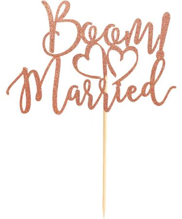 Arthsdite BOOM! Married Wedding Cake Topper Funny Cake Topper Quirky Nerdy Topper Married Cake Topper Bridal Shower Engagement Wedding Party Supplies - Rose Gold Glitter - Buy Online on SooperMarket.com