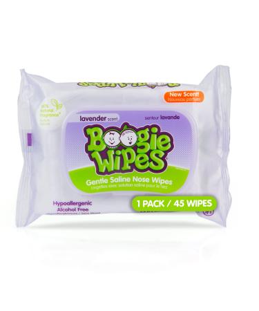 Baby Wipes by Boogie Wipes, Wet Wipes for Face, Hand, Body & Nose, Made with Vitamin E, Aloe, Chamomile and Natural Saline, Natural Lavender Scent, 45 count Lavender 1 Count (Pack of 45)