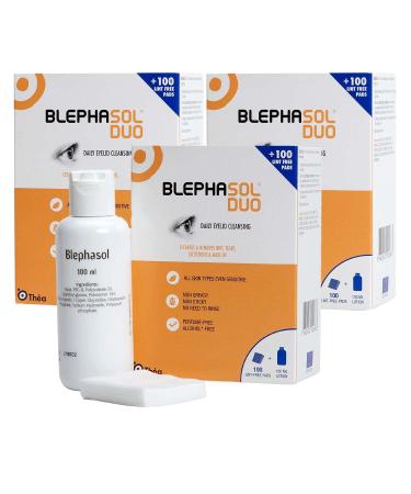 3 x Blephasol Duo 100 ml Micellar Eyelid Cleansing Lotion with 100 Lint-Free Pads | Effective and Gentle Cleansing for Make-Up Removal Inflamed and Sensitive Eyelids | Soap & Alcohol-Free