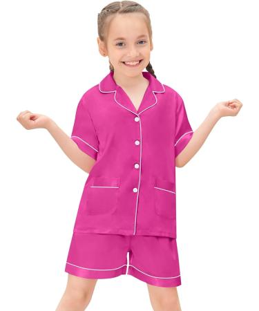 SWOMOG Kids Satin Pyjamas Set - 6-7 Years Rose Red | Short Sleeve 2 Piece Lounge Set for Girls Boys - Buy Online on SooperMarket.com