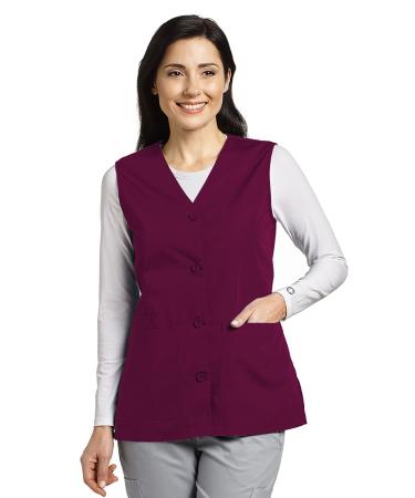 White Cross Women's Button Front Solid Scrub Vest Medium Wine